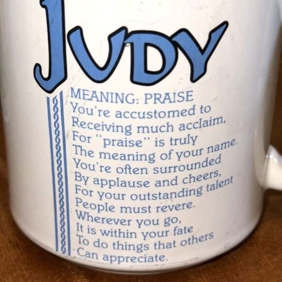 Judy Name Meaning Coffee Mug 3" Tall By 3" Diameter Marci G P.Pel Japan Ceramic - Picture 2 of 5